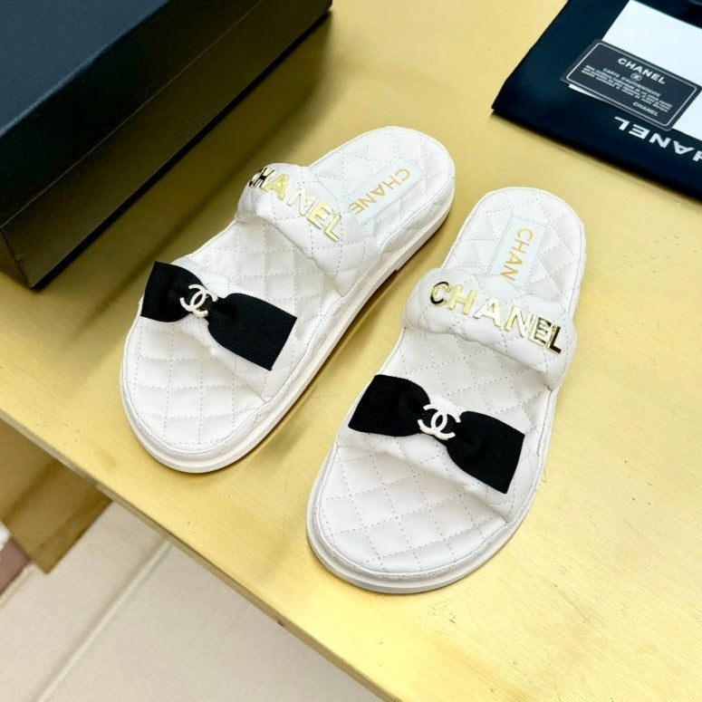 DAD SANDALS WITH BOW IN WHITE LAMBSKIN MULE - 35