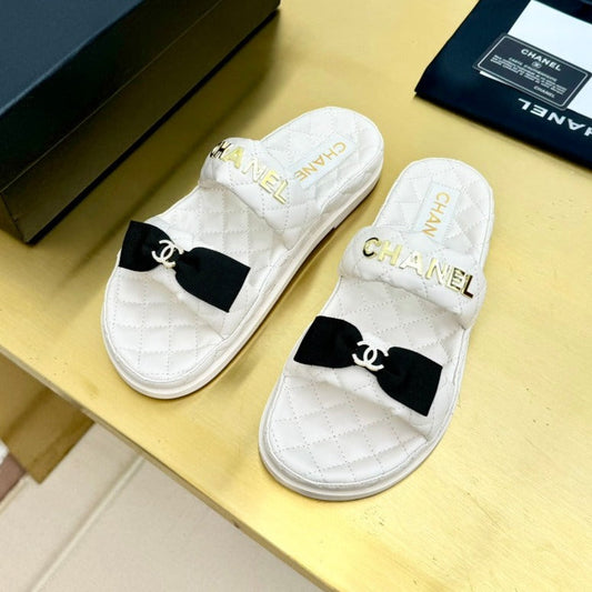 DAD SANDALS WITH BOW IN WHITE LAMBSKIN MULE - 35