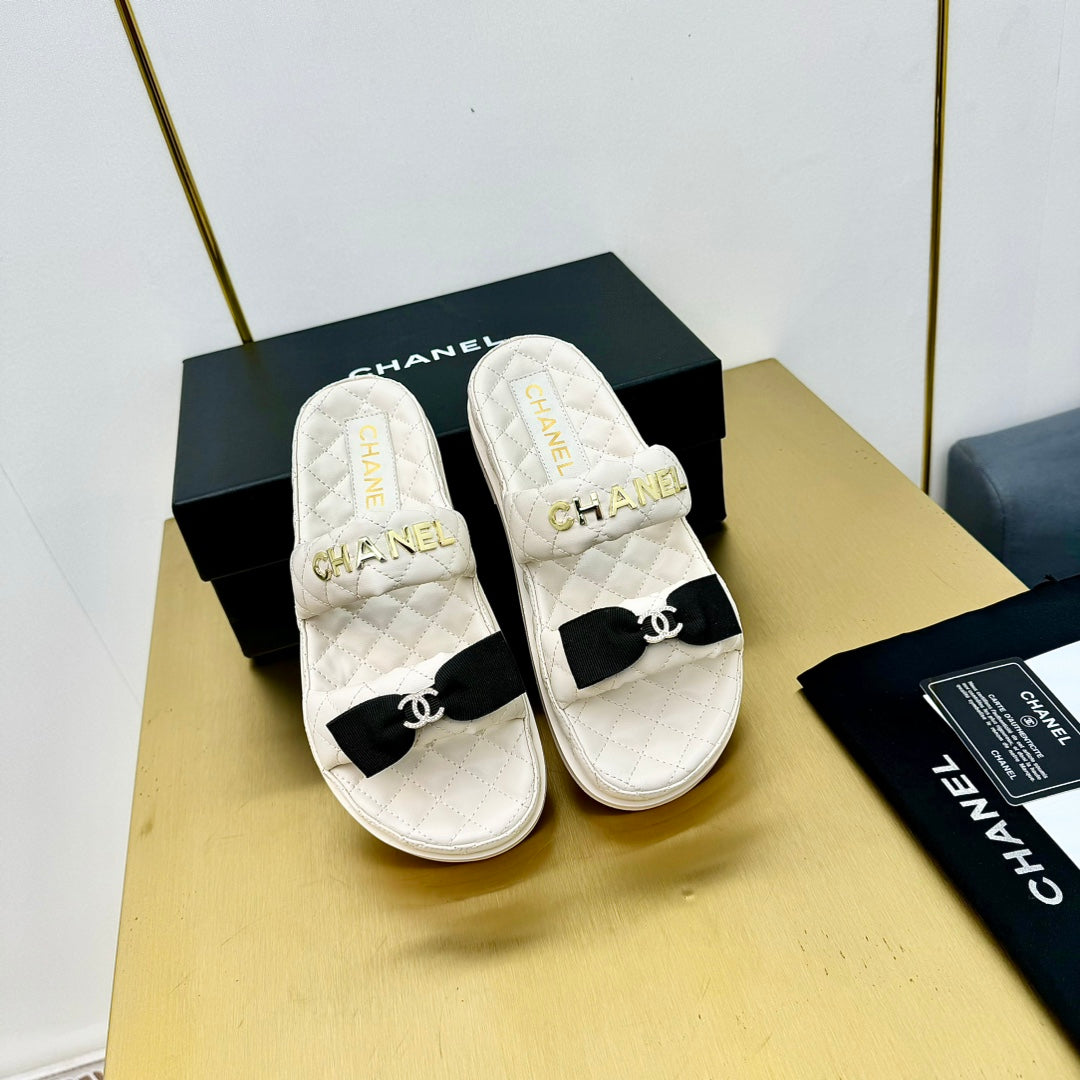 DAD SANDALS WITH BOW IN WHITE LAMBSKIN MULE - 35