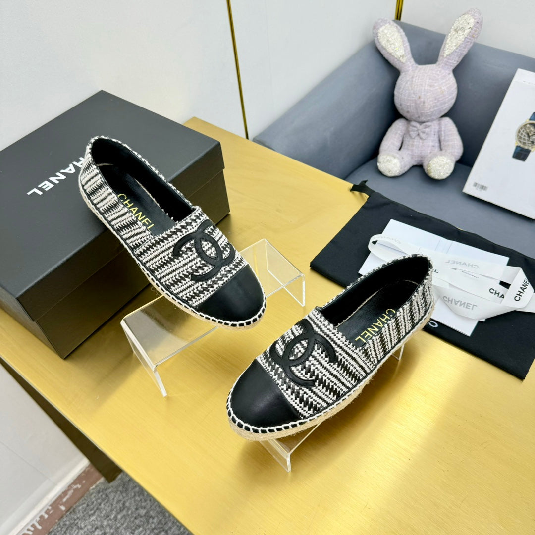 CC ESPADRILLES PLATFORM 25S IN SKY BLACK AND WHITE TWEED MIX CALFSKIN - 34