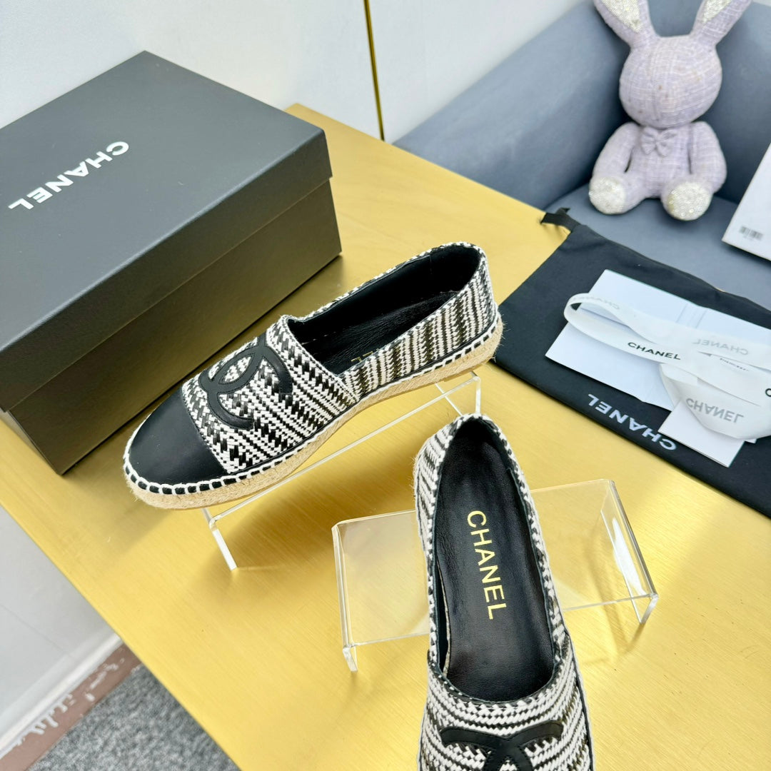 CC ESPADRILLES PLATFORM 25S IN SKY BLACK AND WHITE TWEED MIX CALFSKIN - 34