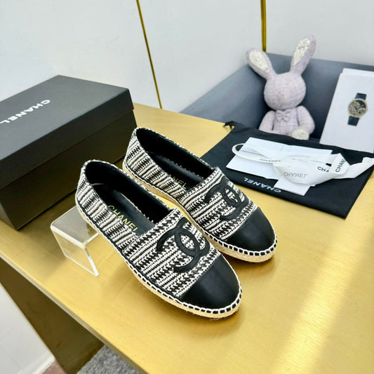 CC ESPADRILLES PLATFORM 25S IN SKY BLACK AND WHITE TWEED MIX CALFSKIN - 34