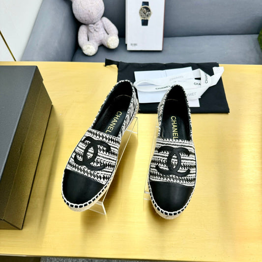 CC ESPADRILLES PLATFORM 25S IN SKY BLACK AND WHITE TWEED MIX CALFSKIN - 34