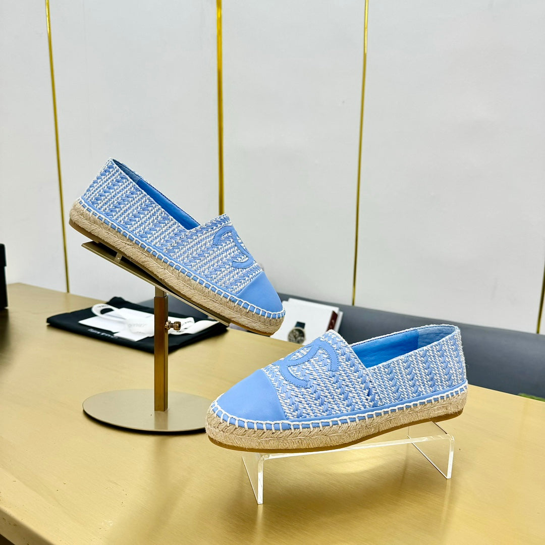 CC ESPADRILLES PLATFORM 25S IN SKY BLUE TWEED MIX CALFSKIN - 34
