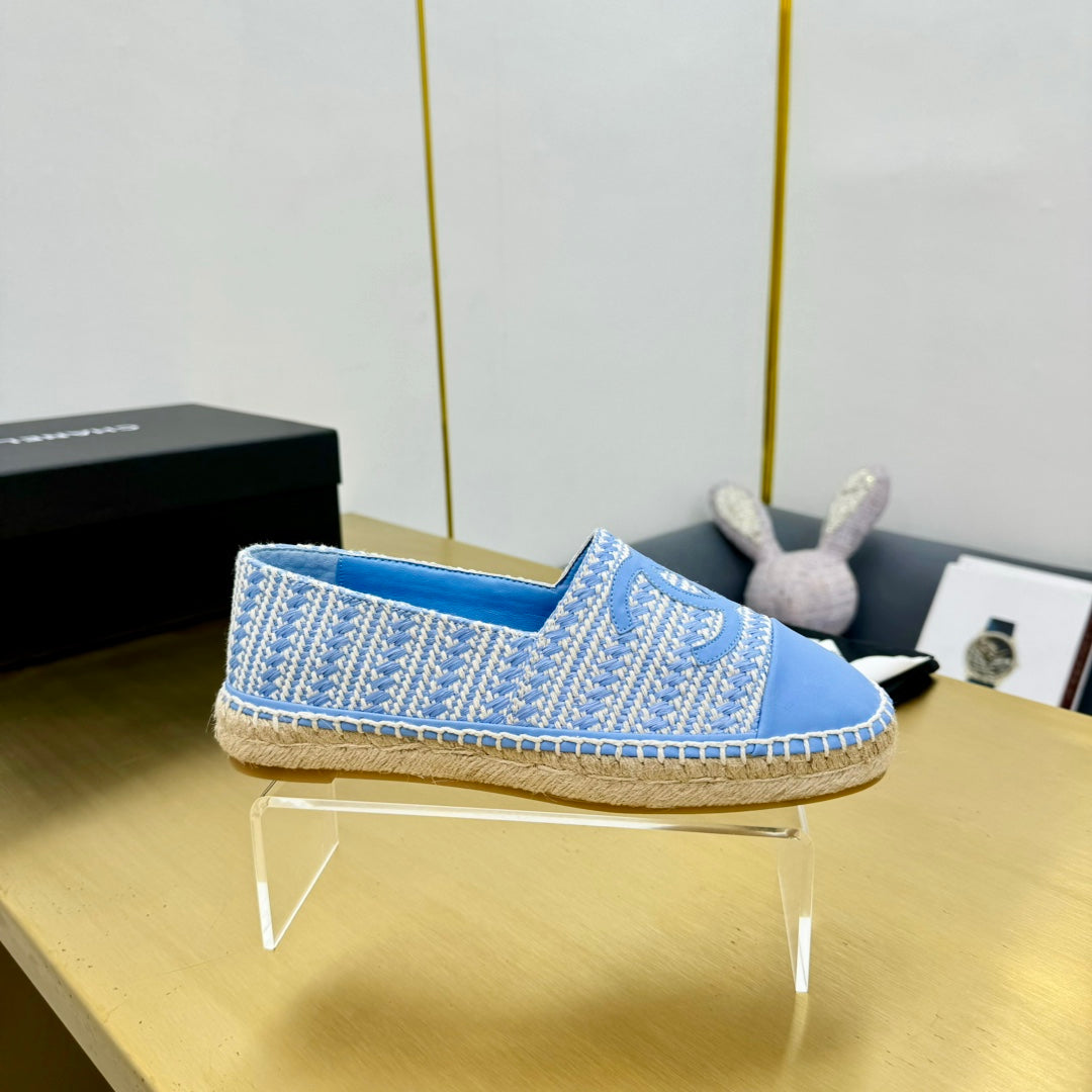 CC ESPADRILLES PLATFORM 25S IN SKY BLUE TWEED MIX CALFSKIN - 34