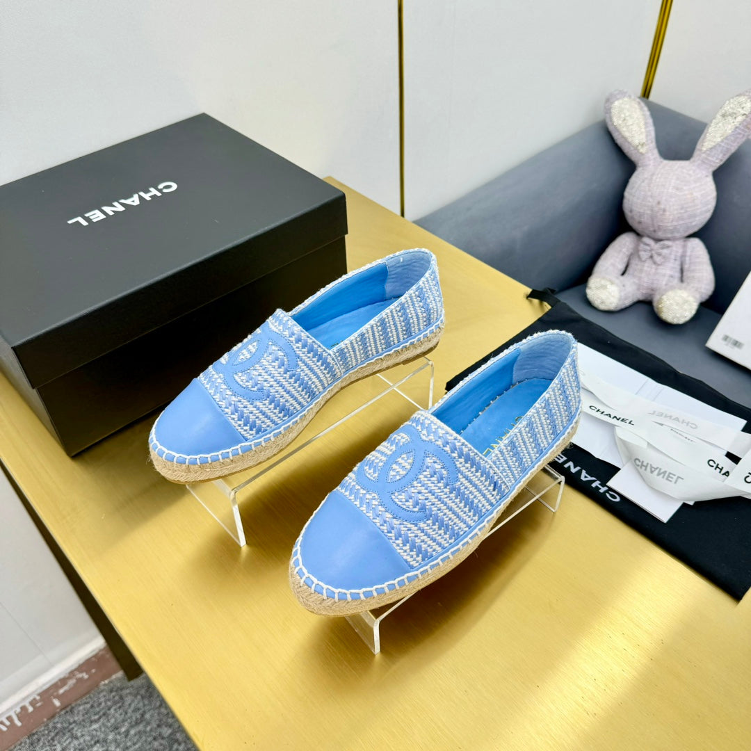 CC ESPADRILLES PLATFORM 25S IN SKY BLUE TWEED MIX CALFSKIN - 34