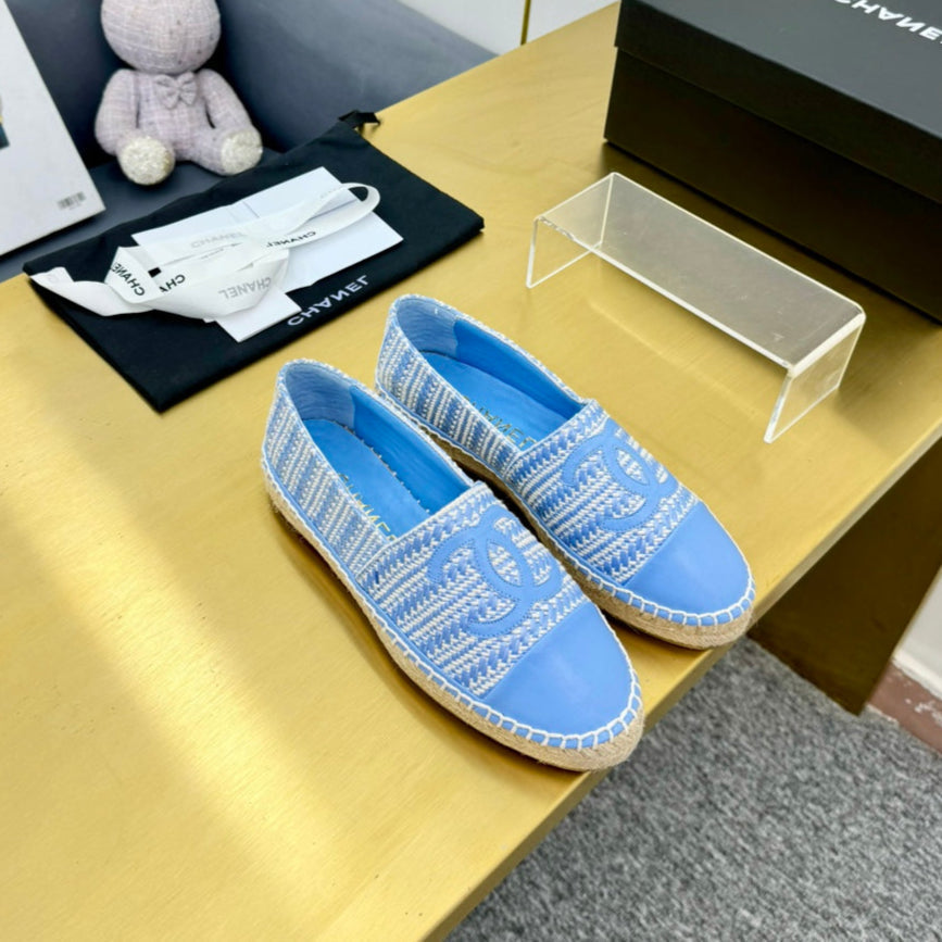 CC ESPADRILLES PLATFORM 25S IN SKY BLUE TWEED MIX CALFSKIN - 34
