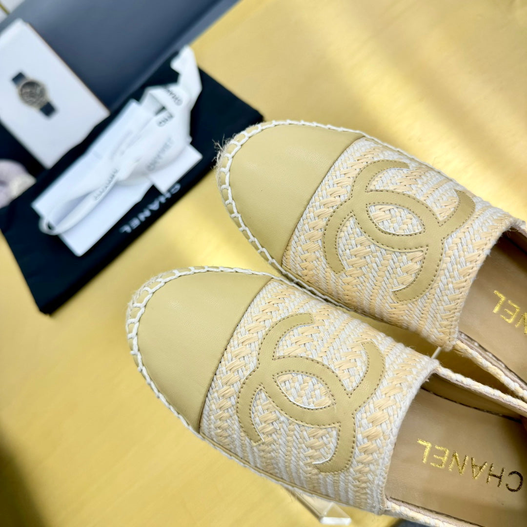 CC ESPADRILLES PLATFORM 25S IN BEIGE YELLOW TWEED MIX CALFSKIN - 34