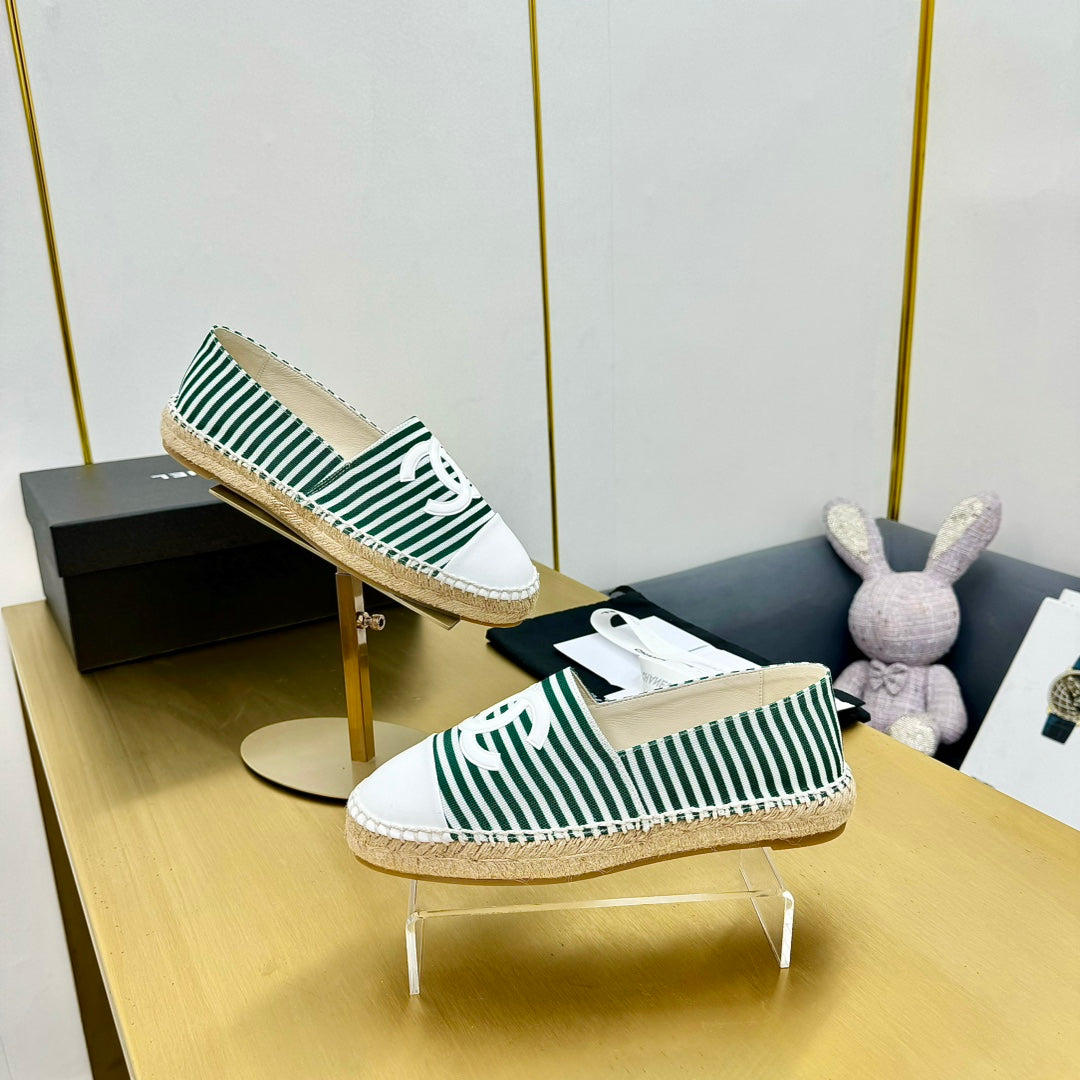 CC SLIP-ON 25S IN DARK GREEN AND WHITE FABRIC WITH STRIPED PATTERN - 34