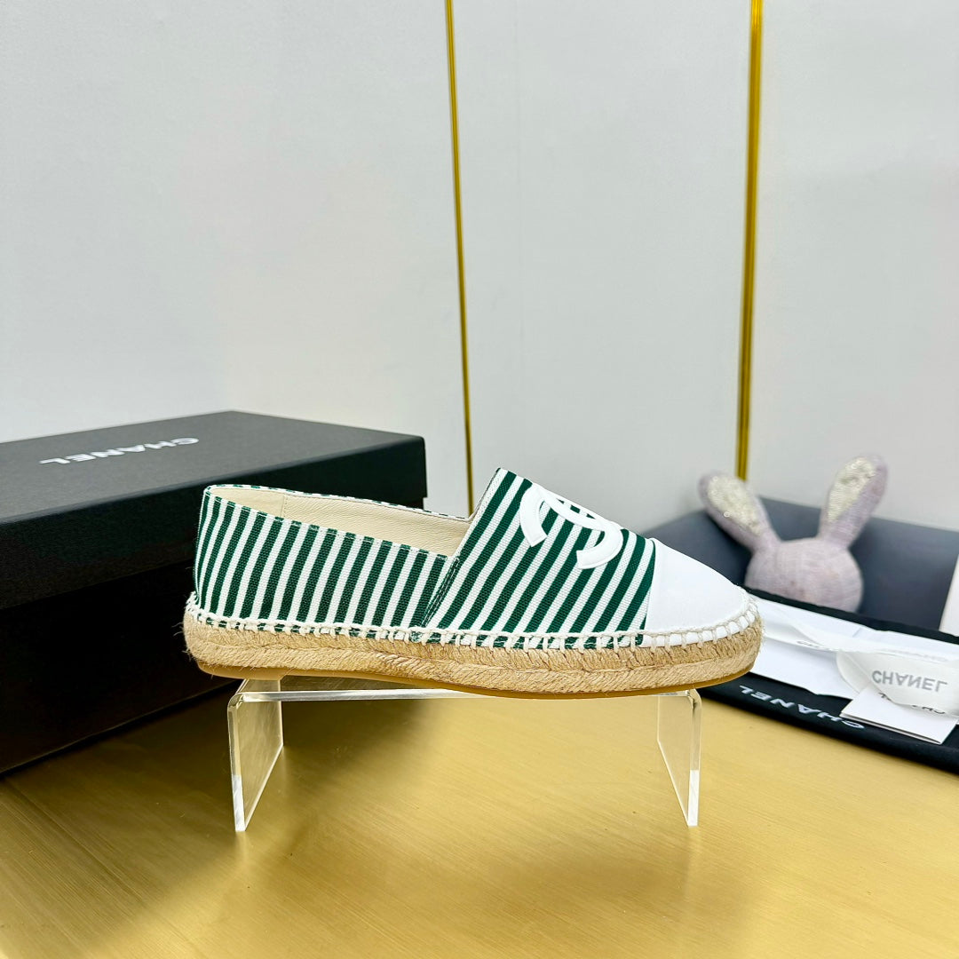 CC SLIP-ON 25S IN DARK GREEN AND WHITE FABRIC WITH STRIPED PATTERN - 34