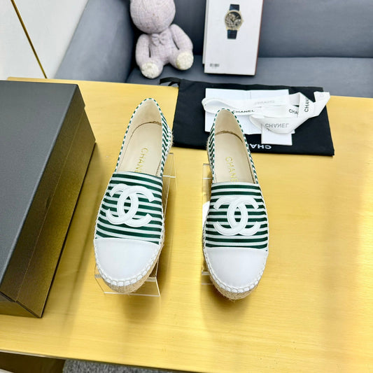 CC SLIP-ON 25S IN DARK GREEN AND WHITE FABRIC WITH STRIPED PATTERN - 34