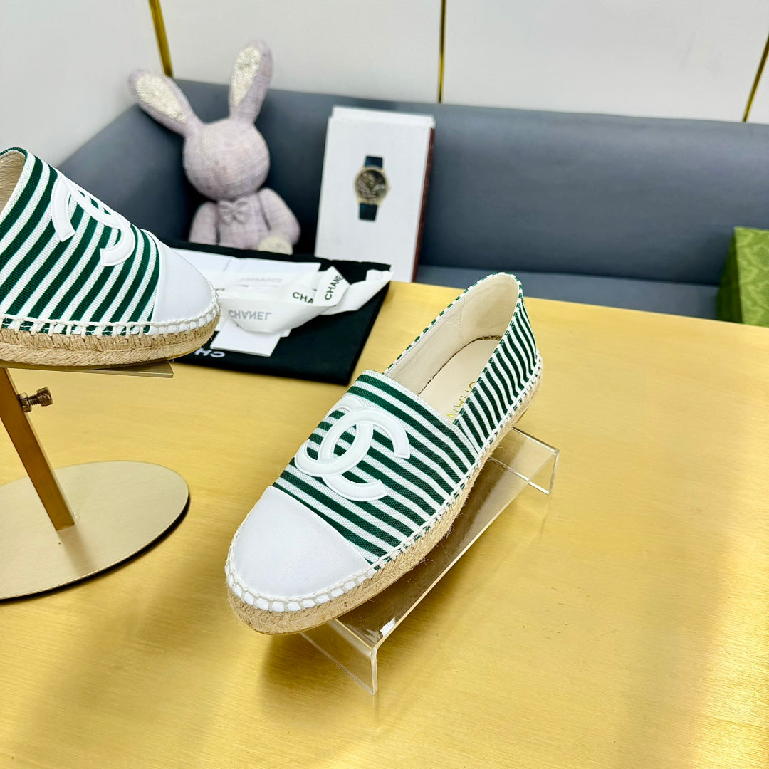CC SLIP-ON 25S IN DARK GREEN AND WHITE FABRIC WITH STRIPED PATTERN - 34
