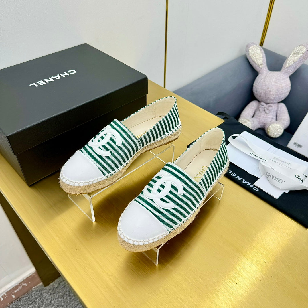 CC SLIP-ON 25S IN DARK GREEN AND WHITE FABRIC WITH STRIPED PATTERN - 34
