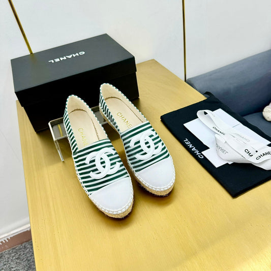CC SLIP-ON 25S IN DARK GREEN AND WHITE FABRIC WITH STRIPED PATTERN - 34