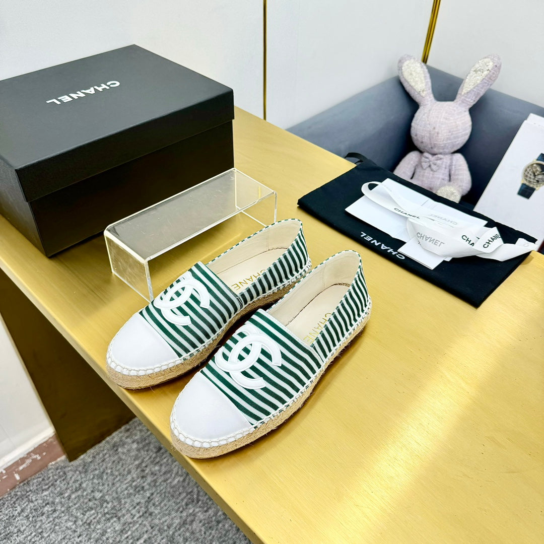 CC SLIP-ON 25S IN DARK GREEN AND WHITE FABRIC WITH STRIPED PATTERN - 34