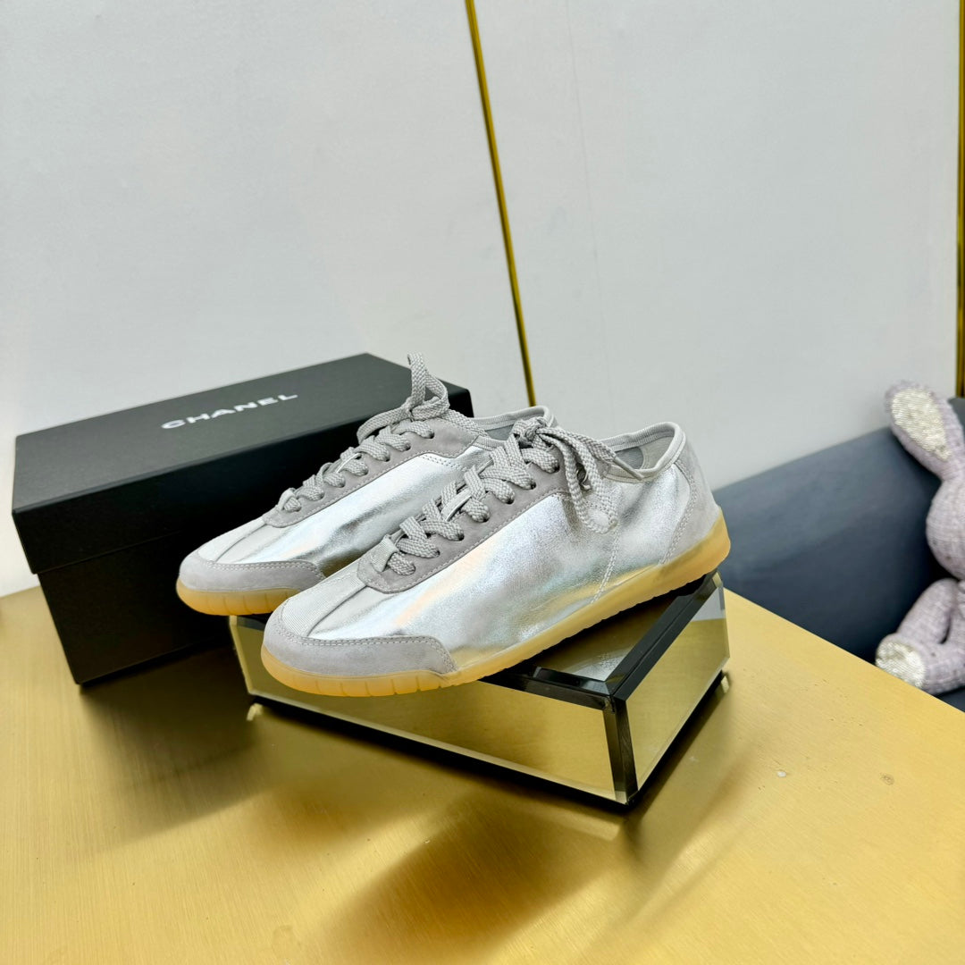 CC SNEAKER IN SILVER GRAY CALFSKIN AND SUEDE - 35