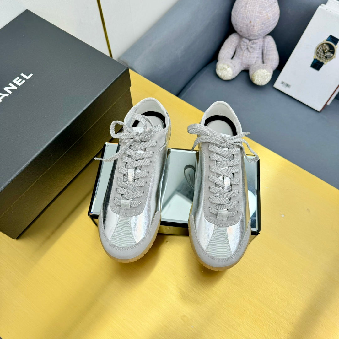 CC SNEAKER IN SILVER GRAY CALFSKIN AND SUEDE - 35