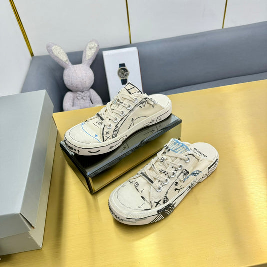 SKETCH SNEAKER MULES IN BEIGE CANVAS - 35