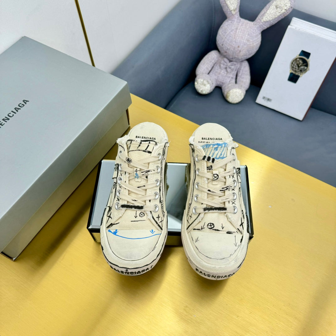 SKETCH SNEAKER MULES IN BEIGE CANVAS - 35