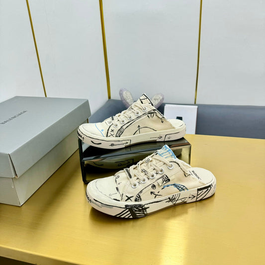 SKETCH SNEAKER MULES IN BEIGE CANVAS - 35