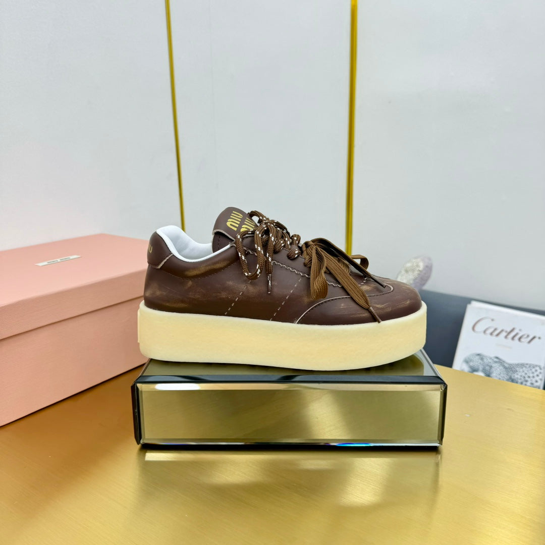 THICK-SOLED RETRO SNEAKERS IN BROWN SMOOTH LAMBSKIN - 35