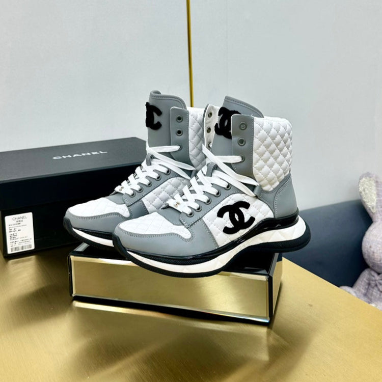 ATHLETIC SHOES IN WHITE MIX ASH GRAY CALFSKIN - 35