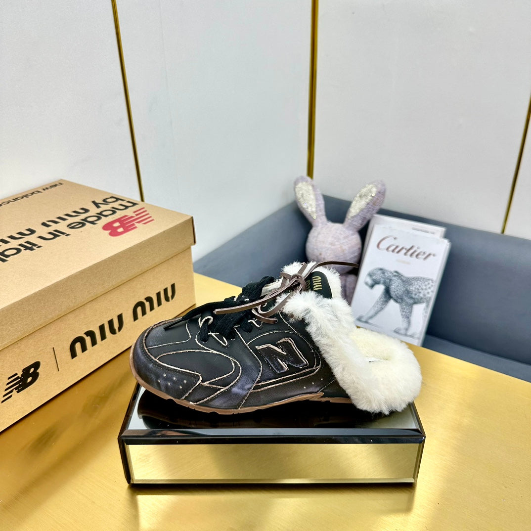 MIUxNB 530 SNEAKER MULES IN BLACK CALFSKIN SHEARLING - 35