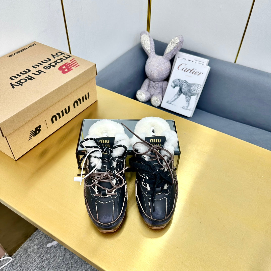 MIUxNB 530 SNEAKER MULES IN BLACK CALFSKIN SHEARLING - 35