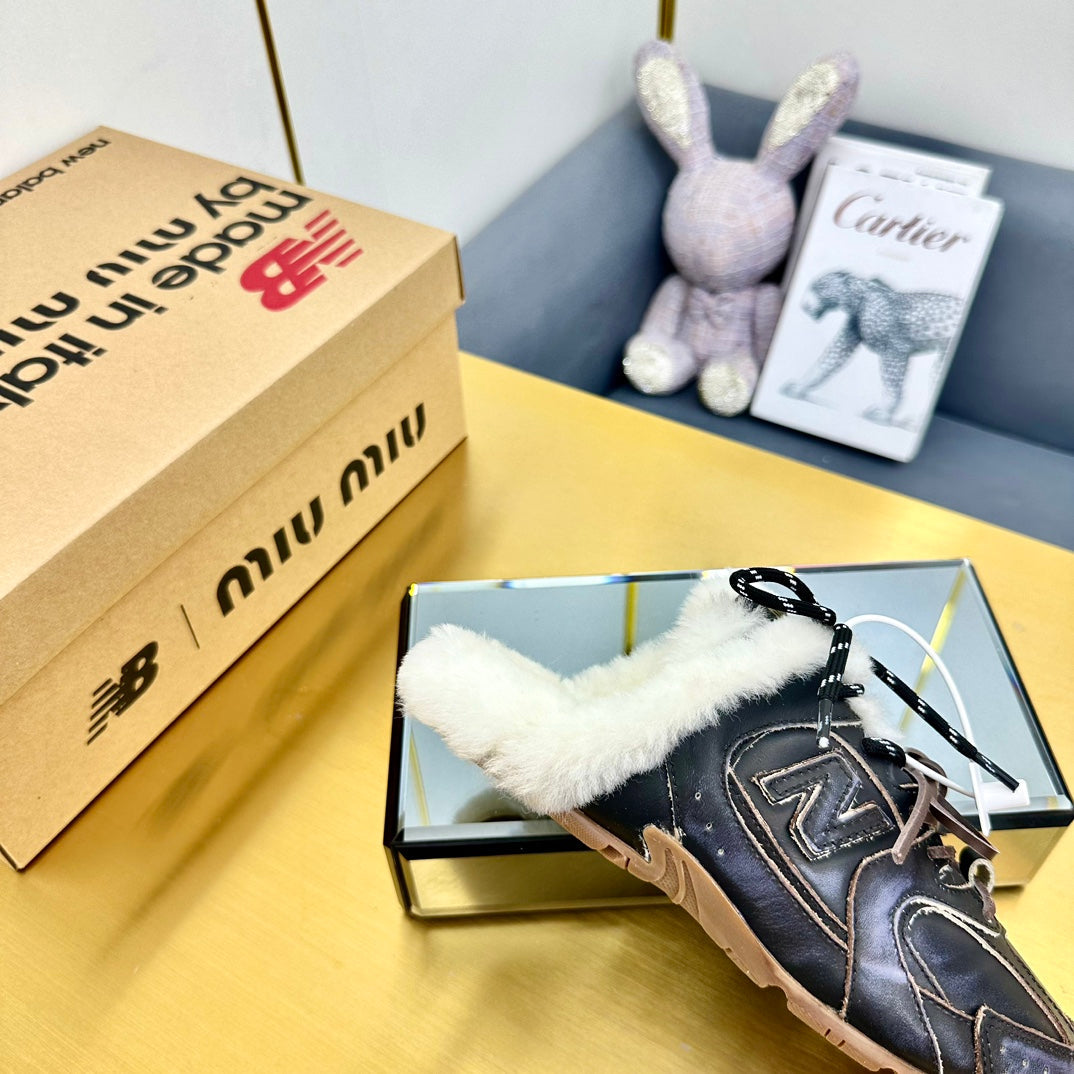 MIUxNB 530 SNEAKER MULES IN BLACK CALFSKIN SHEARLING - 35