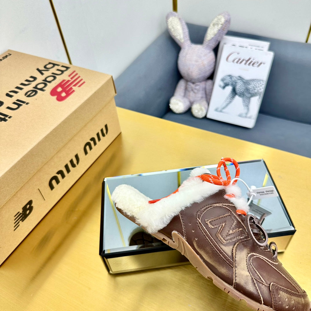MIUxNB 530 SNEAKER MULES IN BROWN CALFSKIN SHEARLING - 35
