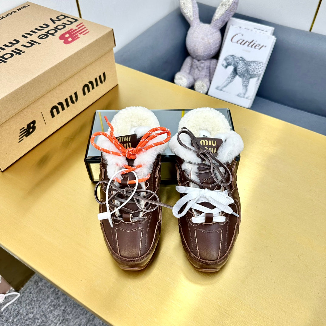MIUxNB 530 SNEAKER MULES IN BROWN CALFSKIN SHEARLING - 35