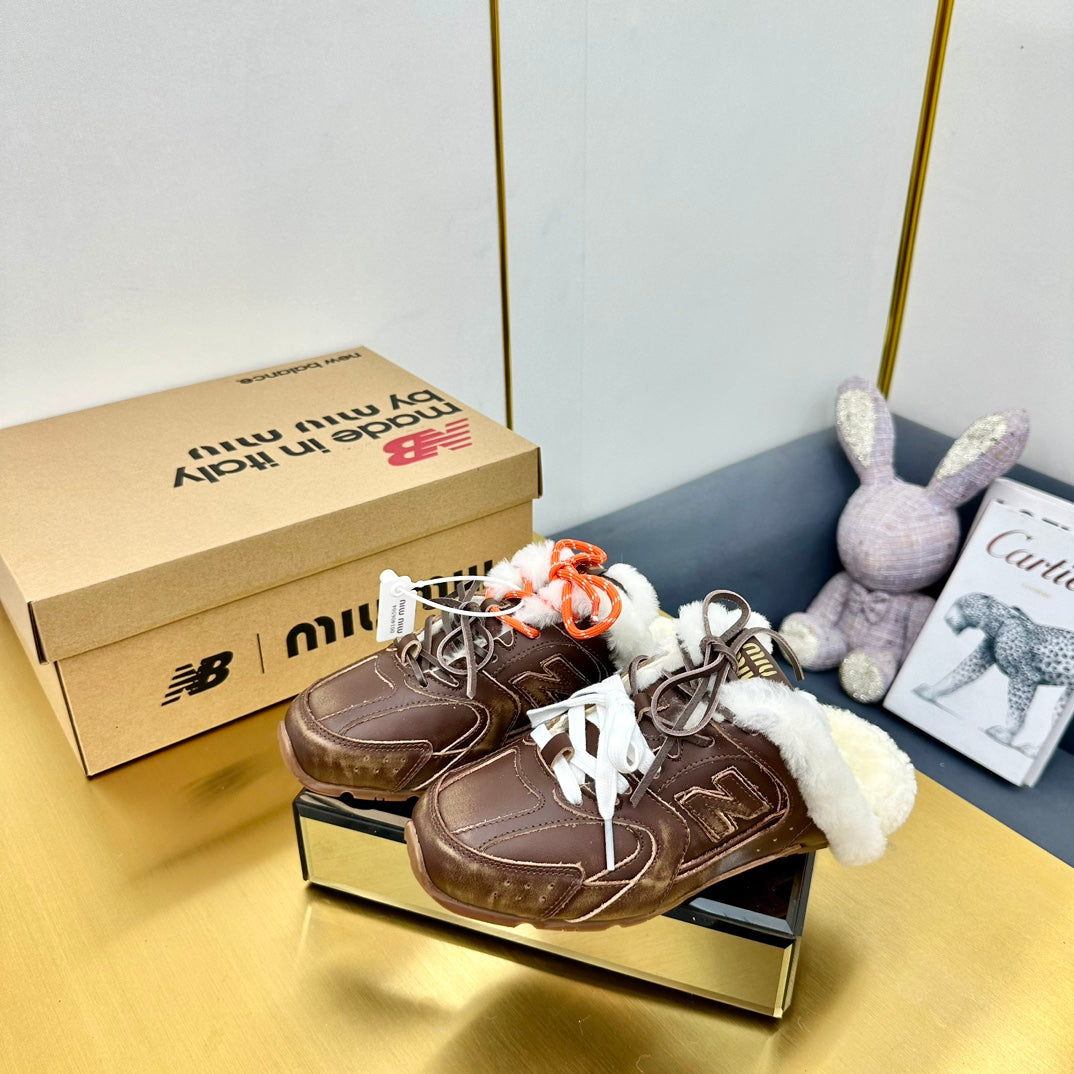 MIUxNB 530 SNEAKER MULES IN BROWN CALFSKIN SHEARLING - 35