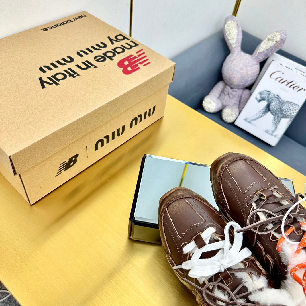 MIUxNB 530 SNEAKER MULES IN BROWN CALFSKIN SHEARLING - 35