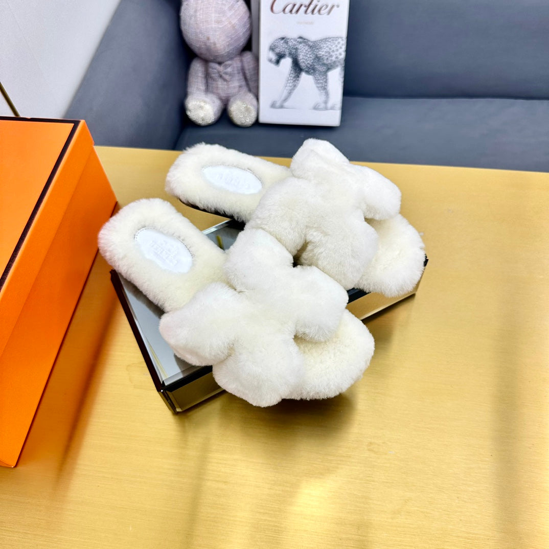 0RAN SHEARLING SANDALS WHITE - 35
