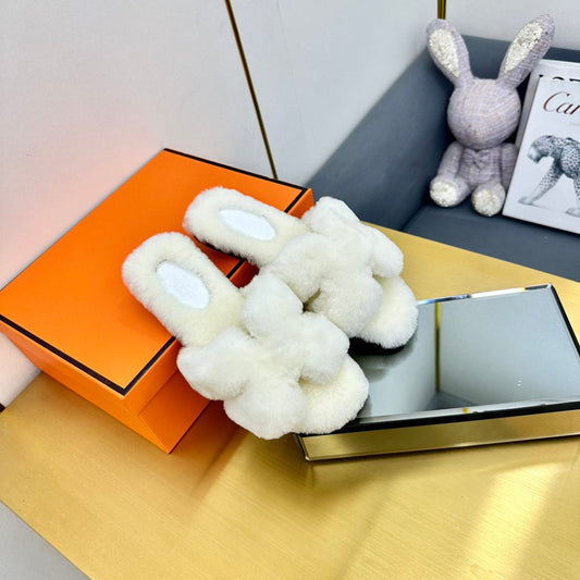 0RAN SHEARLING SANDALS WHITE - 35