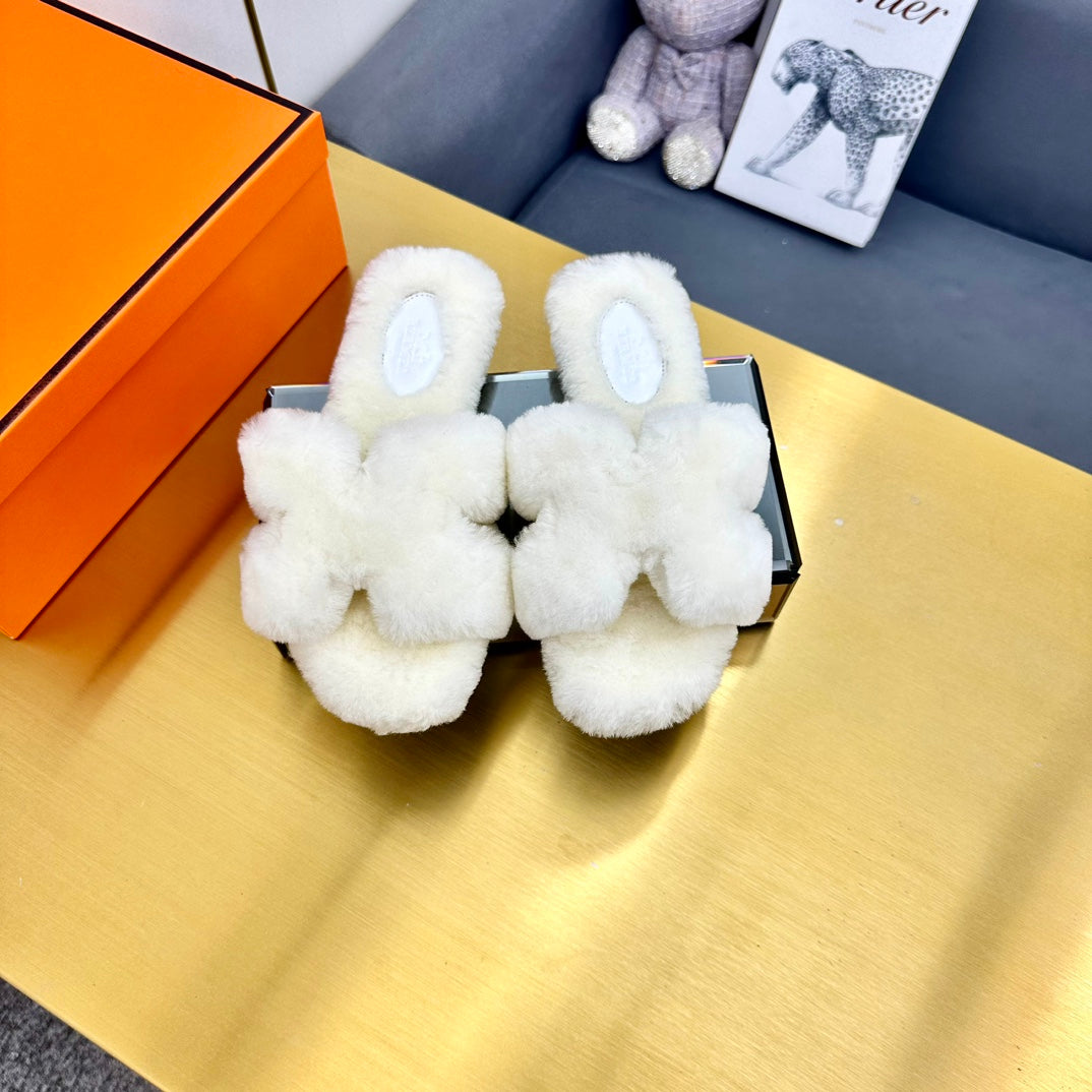 0RAN SHEARLING SANDALS WHITE - 35
