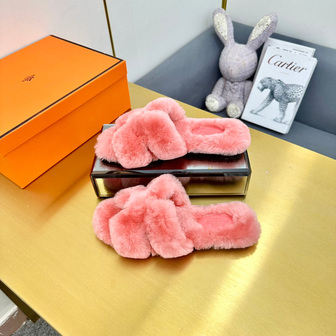 0RAN SHEARLING SANDALS DARK PINK - 35