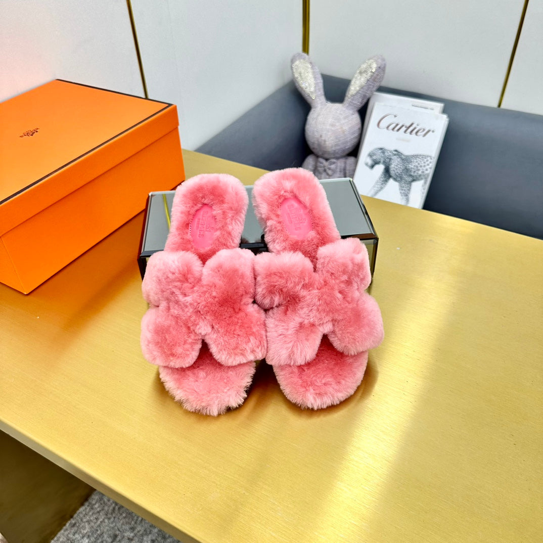 0RAN SHEARLING SANDALS DARK PINK - 35
