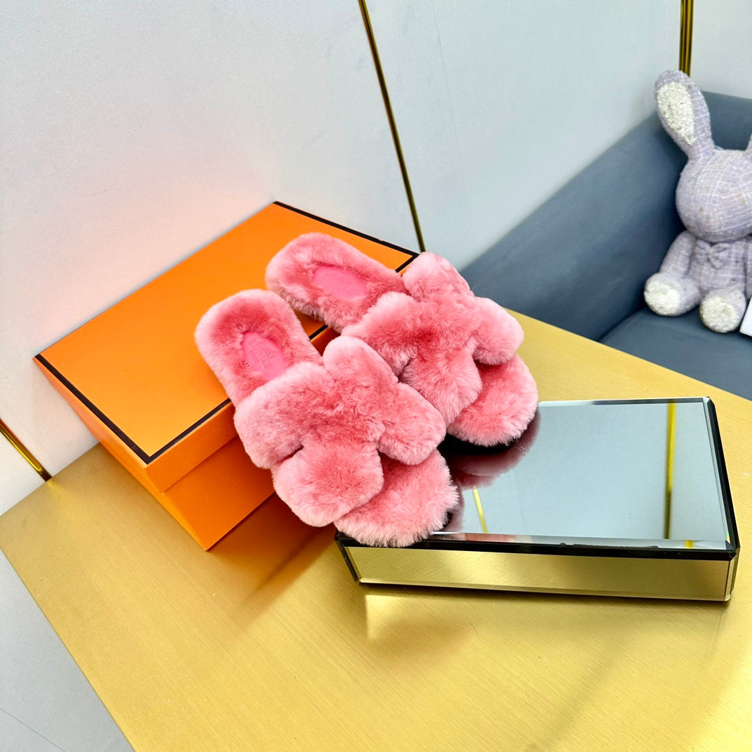 0RAN SHEARLING SANDALS DARK PINK - 35