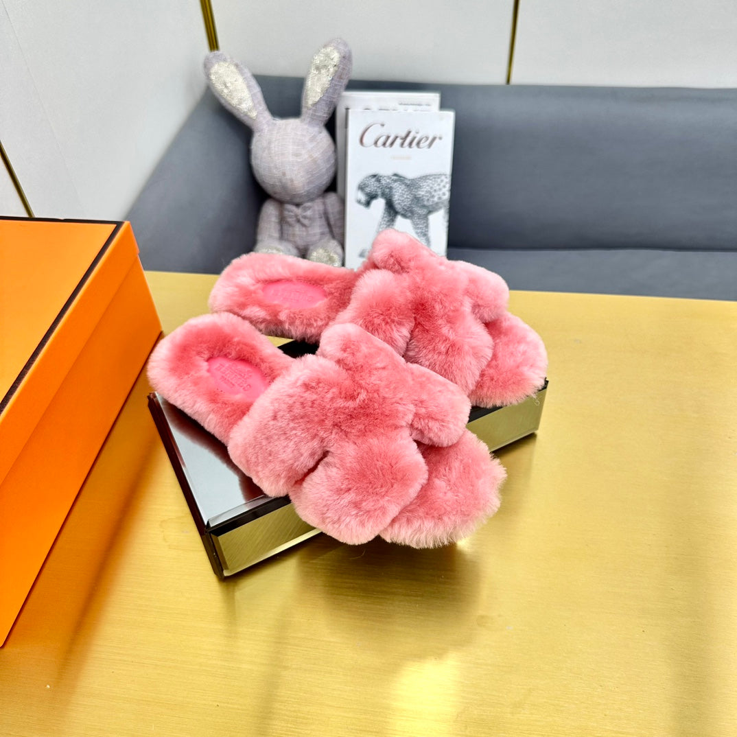 0RAN SHEARLING SANDALS DARK PINK - 35