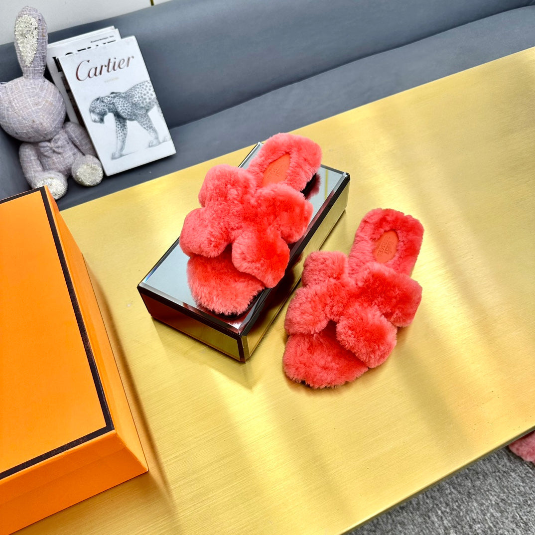 0RAN SHEARLING SANDALS RED PINK - 35