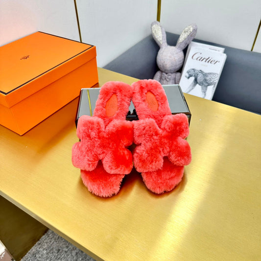 0RAN SHEARLING SANDALS RED PINK - 35