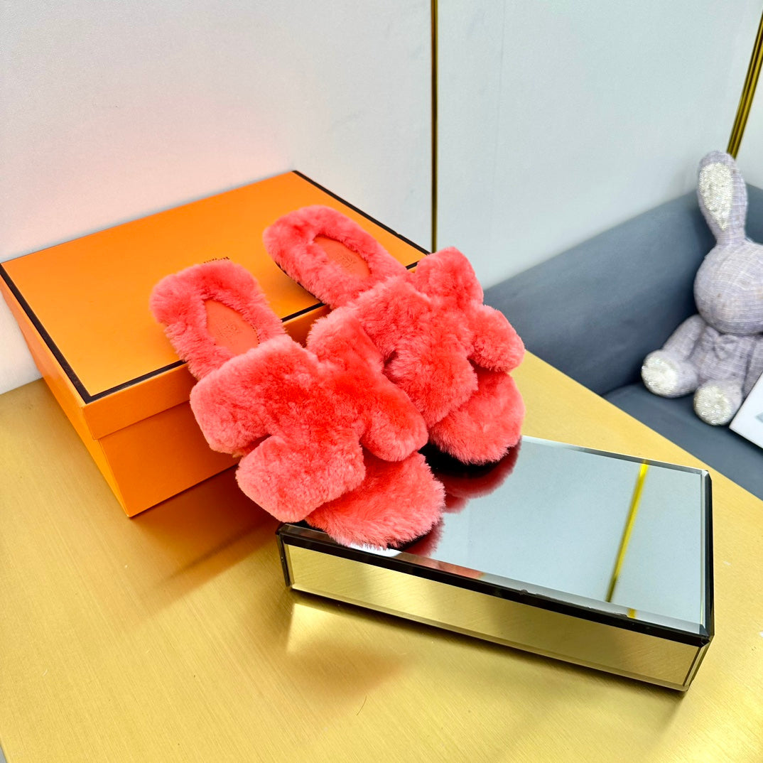 0RAN SHEARLING SANDALS RED PINK - 35