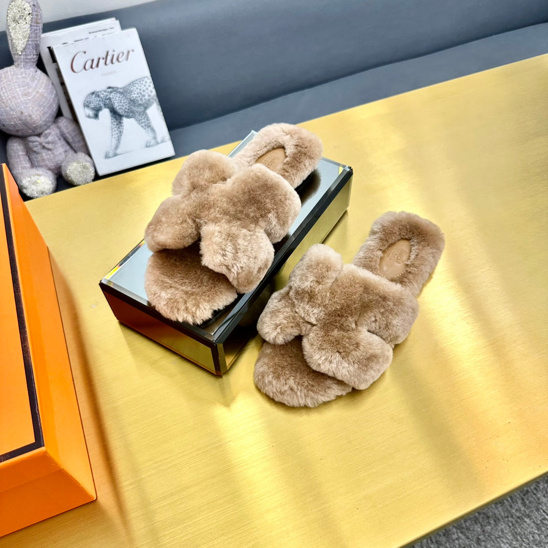 0RAN SHEARLING SANDALS LIGHT BROWN - 35