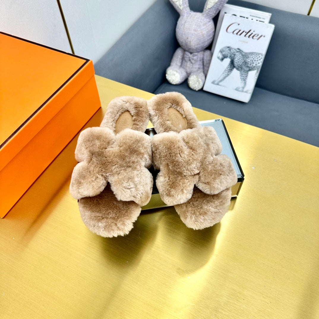 0RAN SHEARLING SANDALS LIGHT BROWN - 35