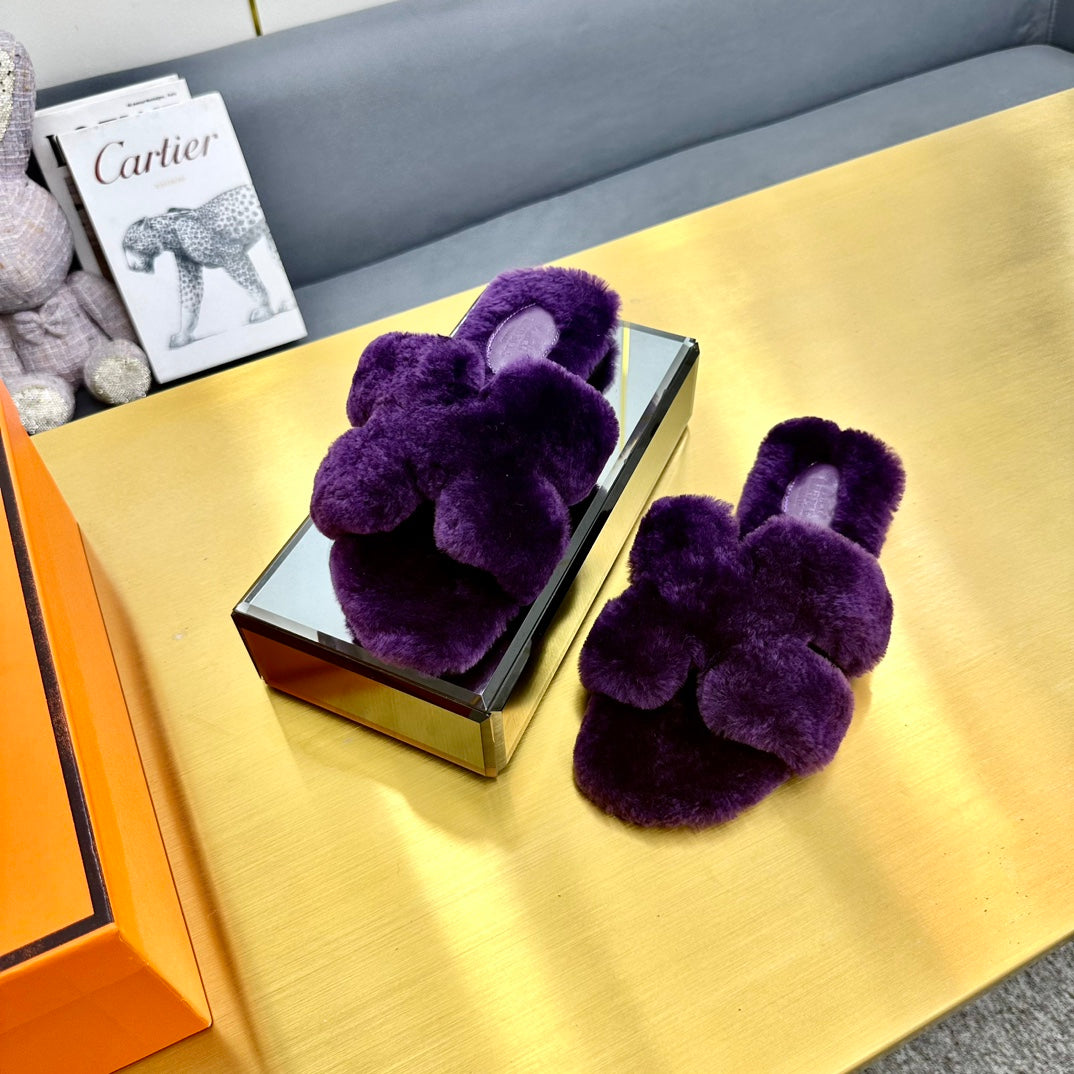 0RAN SHEARLING SANDALS PLUM PURPLE - 35
