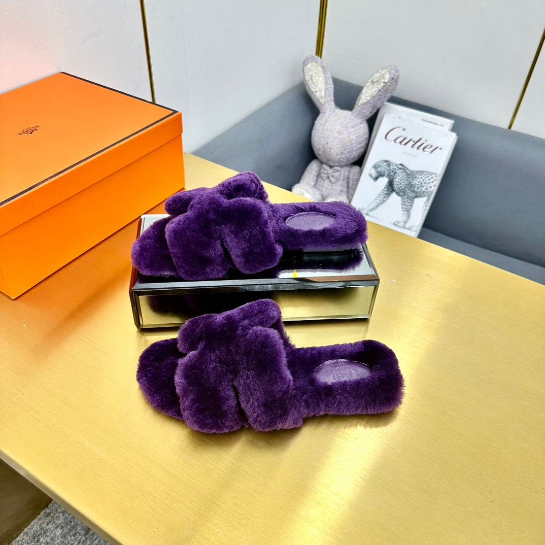 0RAN SHEARLING SANDALS PLUM PURPLE - 35