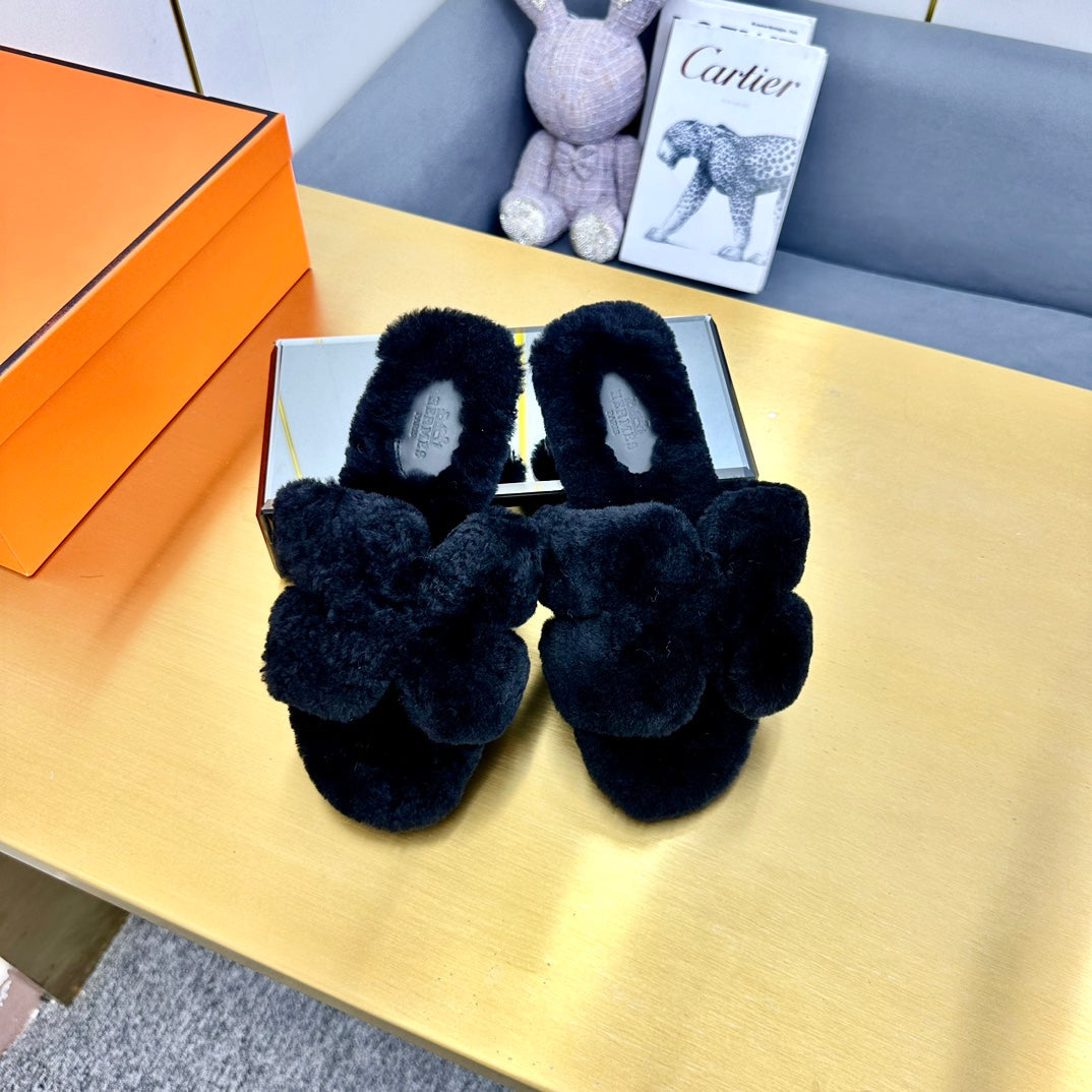 0RAN SHEARLING SANDALS BLACK - 35