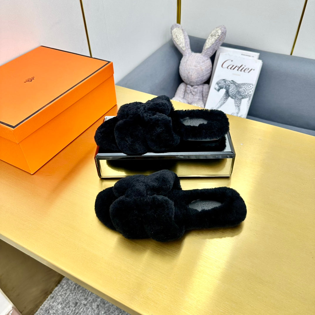 0RAN SHEARLING SANDALS BLACK - 35