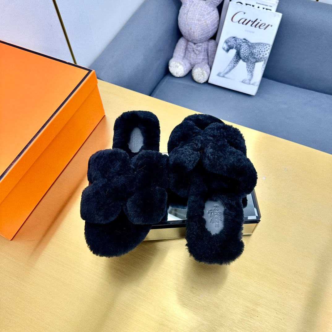 0RAN SHEARLING SANDALS BLACK - 35